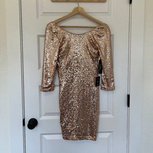 Lulu's Sequin Long Sleeve Bodycon Dress, Gold, XS